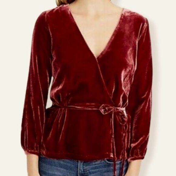 J. Crew Velour Wrap Front Peplum Blouse - Picture 6 of 16